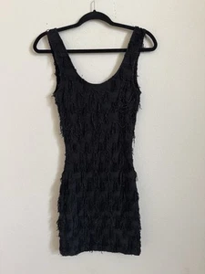 Vintage 80er 90er schwarz Fransen Bodycon Paris Minikleid Gr. S - Bild 1 von 5