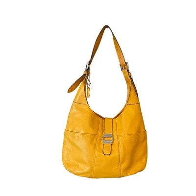 Clarks Yellow Leather Hobo Shoulder Bag Buckle Pocket Zipper - Image 1 of 4