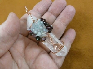 J-CR-4 Quarz Kristall Spitze Granat Fluorit Edelstein Lebensbaum verdrahtet Anhänger - Bild 1 von 2