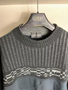Carlo Colucci Crew Neck Cotton Sweater - Dark Navy/ Black - Size M - Picture 1 of 8