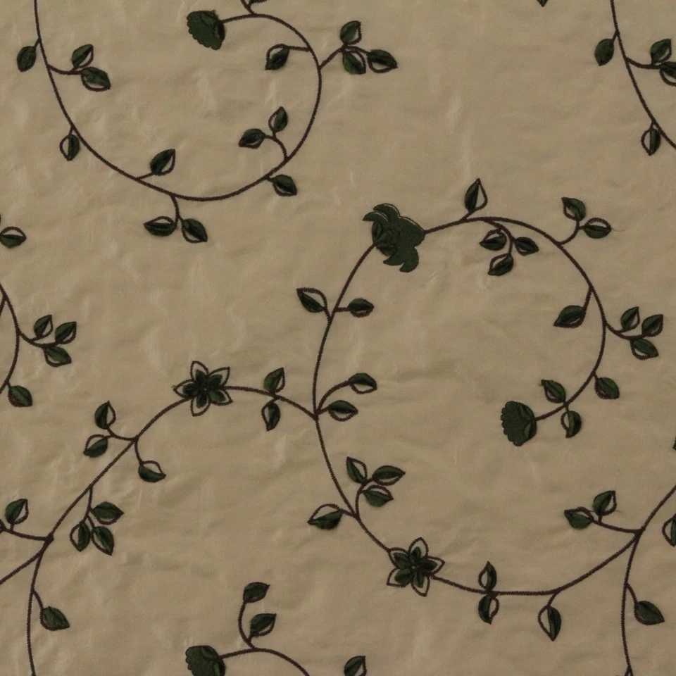 DESIGNER EMBROIDERED SILK KALEY PUTTY GREEN FLORAL VELVET FABRIC BY YARD 54"W - Image 1 of 4