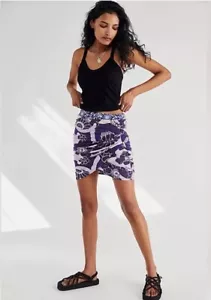 Free People She's Something Else Printed Mini Skirt Womens Size L Pruple FLoral - Picture 1 of 14