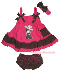 Scarpe da cowgirl bambina rosa caldo marrone swing top bloomer set completo NB-2Y - Foto 1 di 1