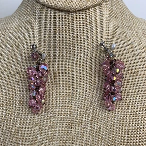 Pendientes Vintage Rosa Cascada Cuentas Vidrio Gota Cluster Tornillo - Imagen 1 de 9
