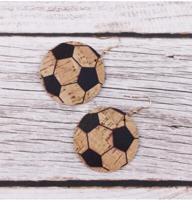 Brown and Black  Soccer Shaped Leather Dangle Earrings - Image 1 of 3