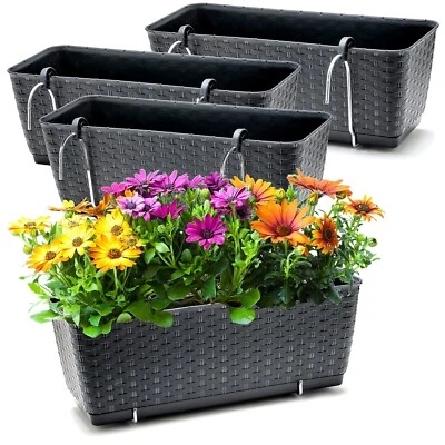 Blumenkasten Balkonkasten 39x16x15cm  Rattan  Optik mit Aufhängung und Anzeige - Bild 1 von 4