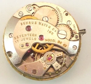  Vintage Benrus DC43 Mechanical Wristwatch Movement -  Parts / Repair - Picture 1 of 6