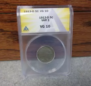 1913-D Variety 1 Indian Head or Buffalo Nickel ANACS : VG10 : TYPE ONE - Picture 1 of 6