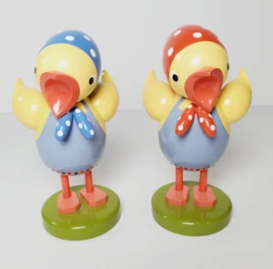 RARE NEW Two Weha Kunst Erzgebirge Germany Wooden Chick Boy & Girl 5" Figures - Picture 1 of 12