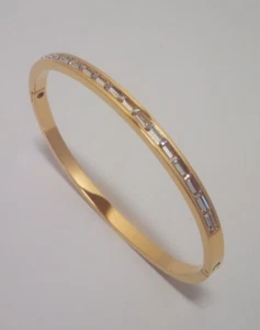 Gold Plated Stainless Steel Clear CZ Crystal Pave 4mm Bracelet Women's - Picture 1 of 5