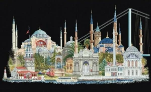 Thea Gouverneur Cities of the World ISTANBUL Counted Cross Stitch Kit Black Aida - Imagen 1 de 3