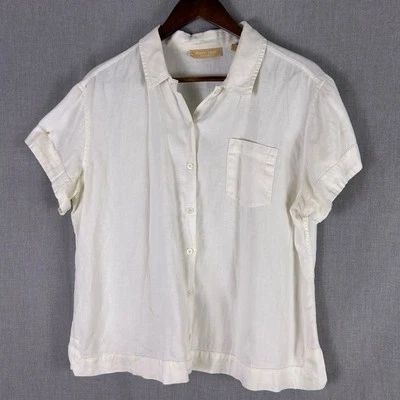 Kate Hill 休闲衬衫女式 XL 白色 100% 亚麻纽扣口袋沿海海滩 — 第 1/4 张图片
