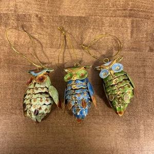 3 Stück Cloisonne Gelenk Eule Ornament Emaille auf Kupfer - Bild 1 von 14