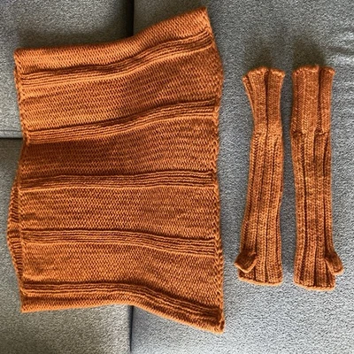 Portolano Infinity Bufanda Mezcla Lana y Mitones Lote Naranja Tejido Foto 1 de 4
