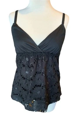 Top Babydoll Y2K Cami Camisola Negro Encaje Hada Grunge Talla Pequeña Antiguo Azul Marino *Nota Foto 1 de 4