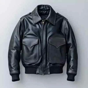 Men’s A-2 Aviator Air Force Real Leather Bomber Jacket Black Vintage Distressed - Picture 1 of 4