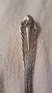 ANTIQUE Pat'd '07 STERLING SILVER Birth Record STORK HANDLE Spoon 