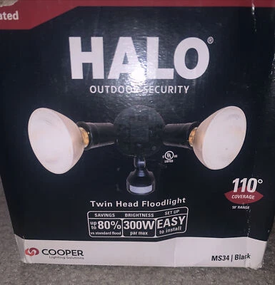 New HALO Outdoor Security Motion Activated Twin Head Floodlight Black MS34 - Image 1 of 4