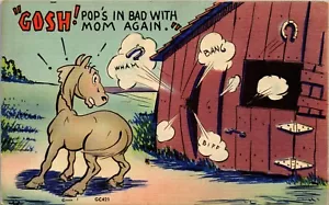 Vintage Humor Comic Postkarte Gosh! Pop's in Bad With Mom Again ~ Pferde MWM - Bild 1 von 3