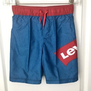 Levis Swimsuit Boys 6 Swim Trunks Blue Shorts with Red Logo - Picture 1 of 6