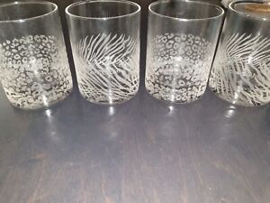 VTG 4 NEIMAN MARCUS LEOPARD ZEBRA DOUBLE OLD FASHIONED DRINKING GLASSES