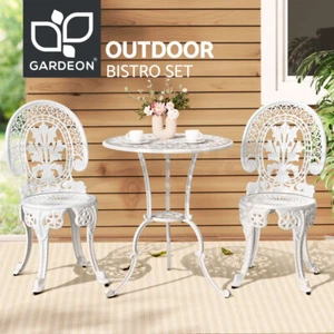 Gardeon 3PC Patio Furniture Outdoor Bistro Set Dining Chairs Aluminium White - Picture 1 of 8