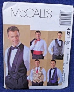 McCalls Pattern 4321 Mens Vests Bow Tie Cummerbunds Evening Formal SM-LG Uncut - Picture 1 of 2