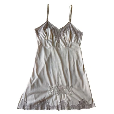 Vestido sin Mangas Vintage Rosa Claro Bordado Apliques Encaje Chemise Negligée | M Foto 1 de 4