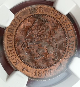 1877 Willem III Netherlands 2 1/2 cents coin NGC MS63 RB - Picture 1 of 4