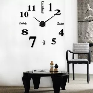 3D Mirror Surface DIY Wall Clock Large Modern Sticker Office Home Shop Art Decor - Picture 1 of 6