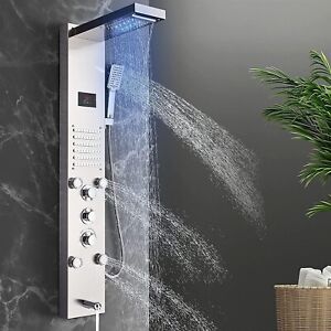 ELLO&ALLO Shower Panel Tower System Stainless Steel LED Head Rain w/Body Jets