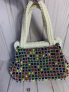 Vintage Mod Candy Multicolored Beaded Handbag Purse 1960s Retro - Picture 1 of 7