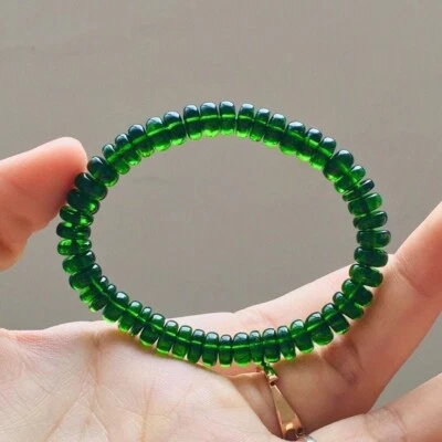 7.6mm Natural Green Diopside Quartz Crystal Beads Bracelet AAAA - Image 1 of 4