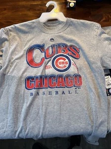 Men's Large Chicago Cubs Baseball Gray T-Shirt Majestic MLB Distressed Look - Picture 1 of 8