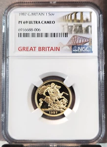 1987 GREAT BRITAIN GOLD 1 SOVEREIGN NGC PF 69 ULTRA CAMEO SCARCE GEM PROOF SOV - Picture 1 of 3