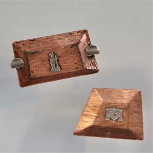 Vintage Copper 2 Small Ashtrays 925 Sterling Silver Artist Signed Ash Tray Peru - Picture 1 of 8