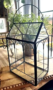 Antique Greenhouse Terrarium Metal & Glass w/ Handle Green House Plant display - Picture 1 of 22