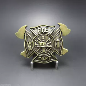 Antique Brass Plated Fire Firefighter Belt Buckle - Picture 1 of 2