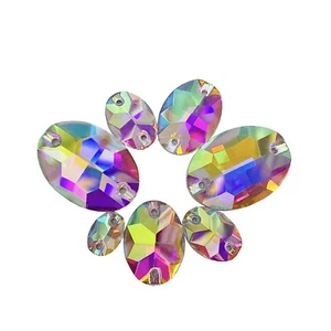 Clear Oval Flatback Crystal Sewing Rhinestone Gems  Sew on Beads - Picture 1 of 9