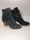 Anthropologie Huma Blanco Gray Suede Leather Boots Size 38 Us 7 Braided Straps