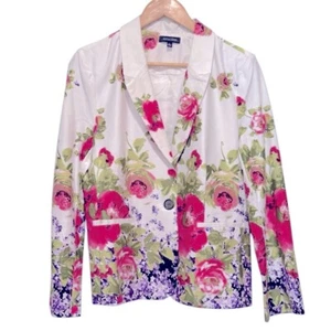Notations White Pink Spring Floral Blazer Office Siren Blazer Womens Large - Picture 1 of 9