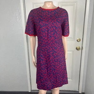 Vintage 60s Handmade Women's Dress Cotton Floral Mod Blue red S/S Shift D3-5 - Picture 1 of 5