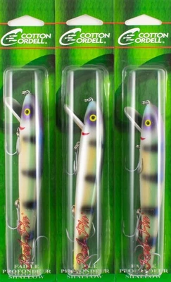 (LOTE DE 3) ALGODÓN CORDELL ALETA ROJA POCO PROFUNDA 5" C09602 PERCHA PÁLIDA C1211 Foto 1 de 3