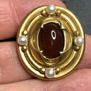 6976 MMA Metropolitan Museum Karneol Brosche Anstecknadel Perle Egyptian Revival Goldton - Bild 1 von 2