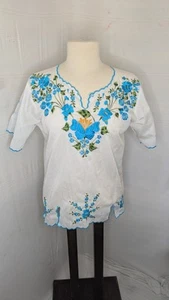 HIPPIE BOHO MEXIKANER 70er Vintage BESTICKTE TUNIKA TOP BLUSE - M - Bild 1 von 8