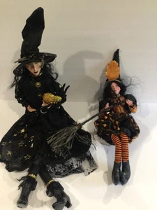 Whimsical Halloween Witch Dolls Pose-able Mantle Shelf Sitting Decor Figures - Picture 1 of 14