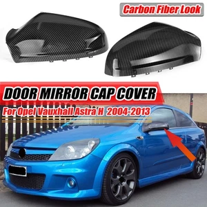 Pair Door Wing Mirror Cover Cap Carbon Fiber For Vauxhall Opel Astra H 2004-2013 - Picture 1 of 8