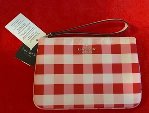 Kate Spade Chelsea Gingham Check Nylon Medium Wristlet Pouch Pink/Rot Neu mit Etikett! - Bild 1 von 8