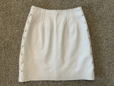 Vintage Cedars Ivory Leather Mini Skirt Lace Up Sides Size 4 - Image 1 of 4