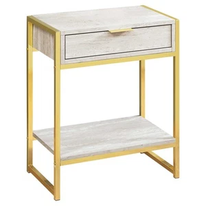 24" Gold And Beige Wood And Metal End Table With Drawer And Shelf - Picture 1 of 6